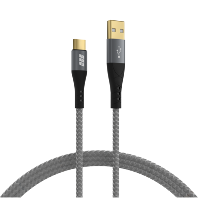 USB-A auf USB-C Kabel 60W QC 3A -- 1m grau Goldkontakte Textilmantel, USB-AC-00002 (Produktbild 1)