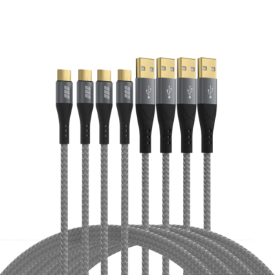 USB-A auf USB-C Kabelset 60W QC 3A -- 0,5m+1m+2m+3m grau Goldkontakte Textilmantel, USB-AC-00005 (Produktbild 1)