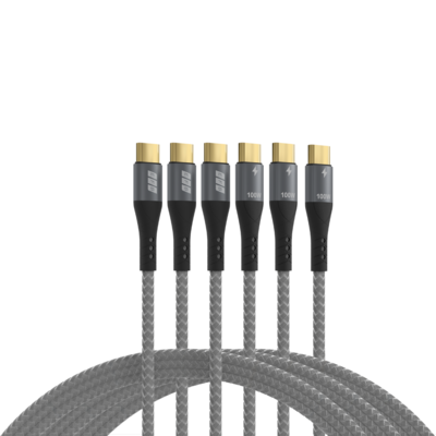 USB-C Kabelset 100W PD 3.0 5A E-Marker Chip -- 0,5m+1m+2m grau Goldkontakte Textil, USB-CC-00007 (Produktbild 1)