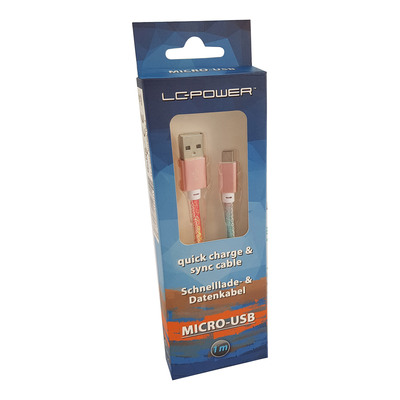 LC-Power LC-C-USB-MICRO-1M-3 USB A zu Micro-USB Kabel, Regenbogen-Glitzer, 1m (Produktbild 2)