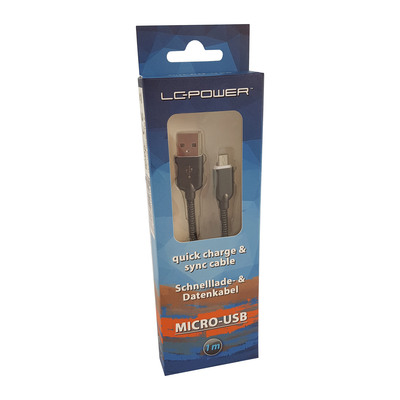 LC-Power LC-C-USB-MICRO-1M-6 USB A zu Micro-USB Kabel, Metall schwarz, 1m (Produktbild 2)