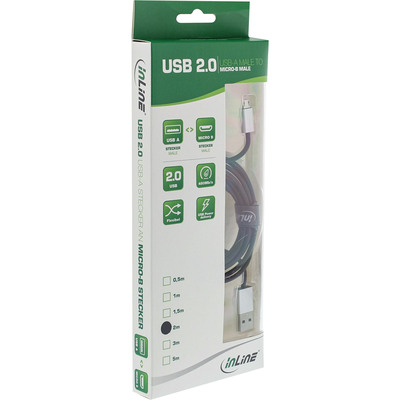 InLine® Micro-USB 2.0 Kabel, USB-A ST an Micro-B ST, schwarz/Alu, flexibel, 2m (Produktbild 2)