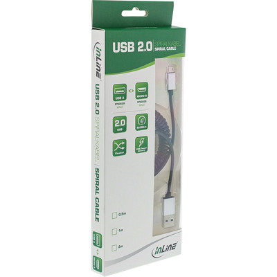 InLine® Micro-USB 2.0 Spiralk., USB-A ST/Micro-B ST, schwarz/Alu, flexibel, 3m (Produktbild 2)
