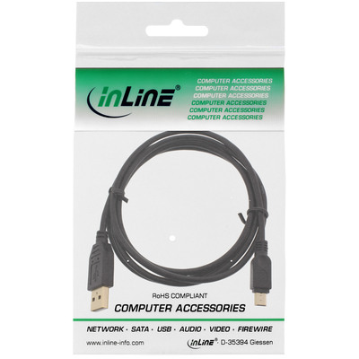 InLine® USB 2.0 Mini-Kabel, USB A ST/Mini ST 5pol, schwarz, vergold. Kont., 3m (Produktbild 3)