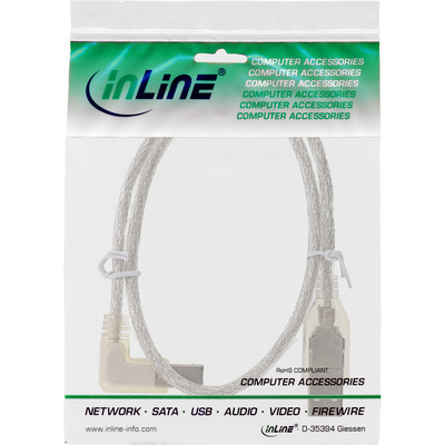 InLine® USB 2.0 Kabel, A an B links abgewinkelt, transparent, 3m (Produktbild 2)