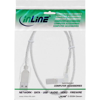 InLine® USB 2.0 Kabel, A an B rechts abgewinkelt, transparent, 1m (Produktbild 2)