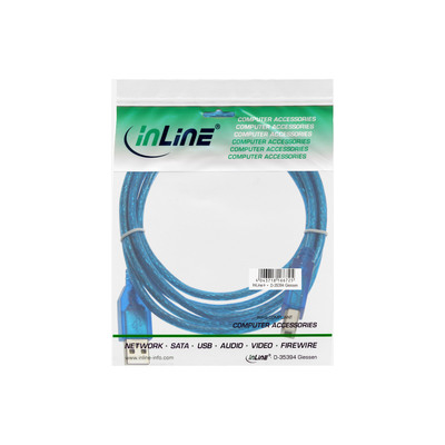 InLine® USB 2.0 Kabel, A an B, blau-transparent, 3m (Produktbild 2)