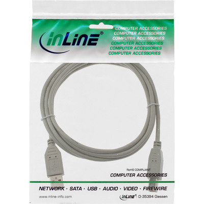 InLine® USB 2.0 Kabel, A an B, beige, 10m (Produktbild 2)