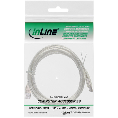 InLine® USB 2.0 Kabel, A an B, transparent, 5m (Produktbild 2)