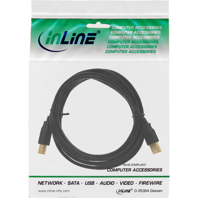 InLine® USB 2.0 Kabel, A an B, schwarz, Kontakte gold, 5m (Produktbild 2)