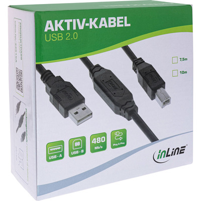 InLine® USB 2.0 Aktiv-Kabel, USB-A Stecker zu USB-B Stecker, 7,5m  (Produktbild 5)