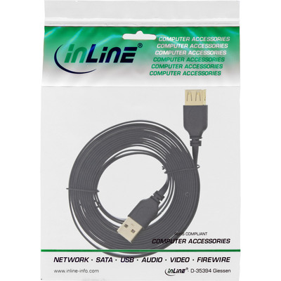 InLine® USB 2.0 Flachkabel Verlängerung, A ST / BU, schwarz, Kontakte gold, 5m (Produktbild 3)