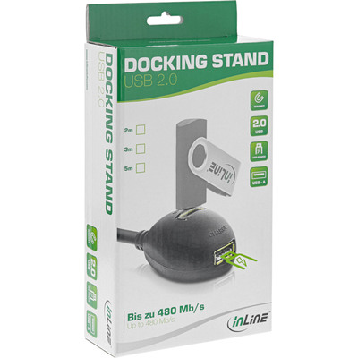 InLine® USB 2.0 Verlängerung, ST / BU, Typ A, schwarz, mit Standfuss, 2m (Produktbild 2)