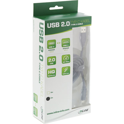 InLine® USB 2.0 Kabel, USB-C Stecker an A Stecker, schwarz, 5m (Produktbild 2)