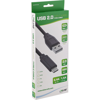 InLine® USB 2.0 Kabel, USB-C Stecker an A Stecker, schwarz, 2m (Produktbild 2)