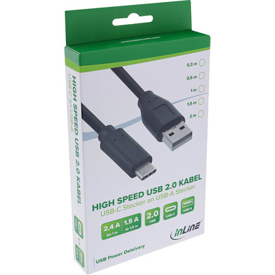 InLine® USB 2.0 Kabel, USB-C Stecker an A Stecker, schwarz, 2m (Produktbild 2)