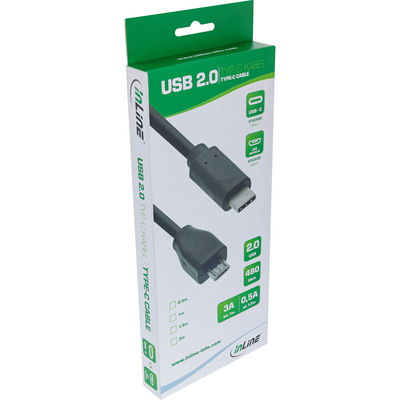 InLine® USB 2.0 Kabel, USB-C Stecker an Micro-B, schwarz, 1m (Produktbild 2)