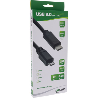 InLine® USB 2.0 Kabel, USB-C Stecker an Micro-B Stecker, schwarz, 0,5m (Produktbild 2)