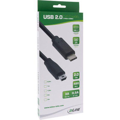 InLine® USB 2.0 Kabel, USB-C Stecker an Mini-B Stecker, schwarz, 1,5m (Produktbild 2)