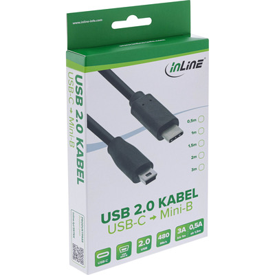 InLine® USB 2.0 Kabel, USB-C Stecker an Mini-B Stecker, schwarz, 1m (Produktbild 2)