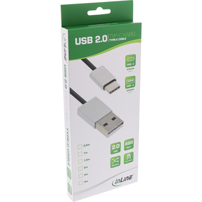 InLine® USB 2.0 Kabel, USB-C Stecker an A Stecker, schwarz/Alu, flexibel, 0,5m (Produktbild 2)