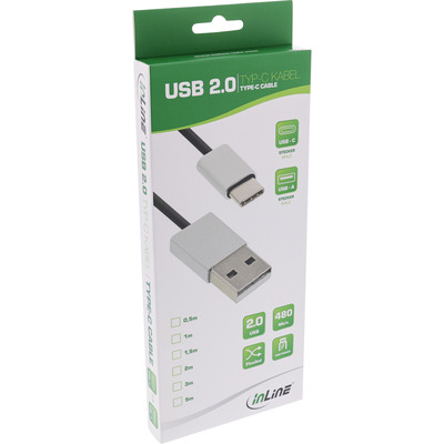 InLine® USB 2.0 Kabel, USB-C Stecker an A Stecker, schwarz/Alu, flexibel, 0,5m (Produktbild 2)