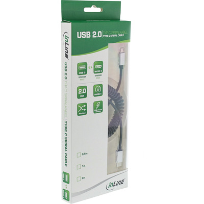 InLine® USB 2.0 Spiralkabel, USB-C ST an Micro-B ST, schwarz/Alu, flexibel, 2m (Produktbild 2)