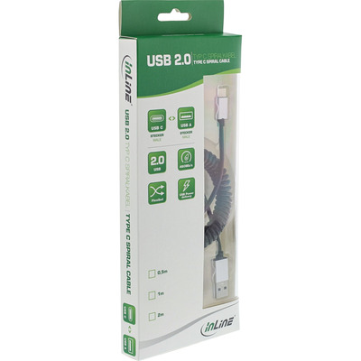 InLine® USB 2.0 Spiralkabel, USB-C ST an A ST, schwarz/Alu, flexibel, 2m (Produktbild 2)