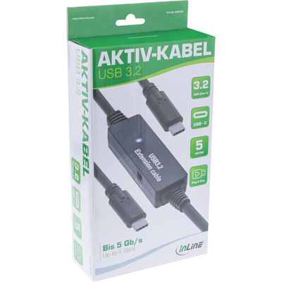 InLine® USB 3.2 Gen.1 Aktiv-Kabel, USB-C Stecker an USB-C Stecker, schwarz, 5m (Produktbild 3)