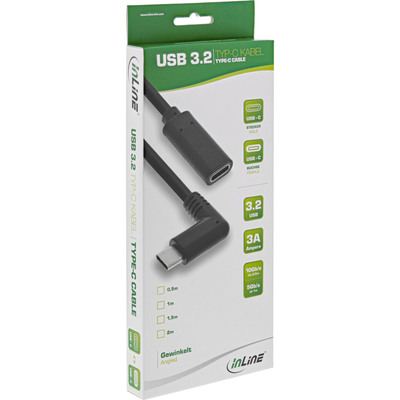 InLine® USB 3.2 Gen.2x2 Kabel, USB-C Verl., ST gewink. auf BU, schwarz 0,5m (Produktbild 2)