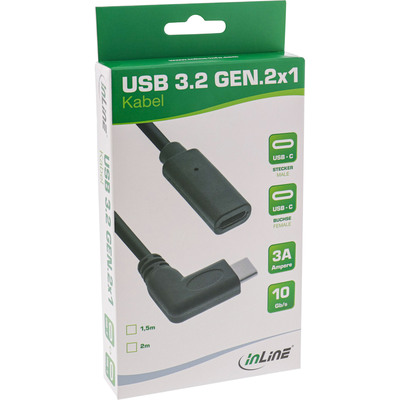 InLine® USB 3.2 Gen.1x2 Kabel, USB-C Verl., ST gewinkelt auf BU, schwarz 2m (Produktbild 2)