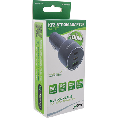 InLine® USB KFZ Stromadapter Power Delivery, 2x USB-C + QC 3.0 USB-A, schwarz (Produktbild 6)