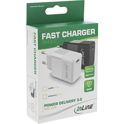 InLine® USB PD Netzteil Ladegerät Single USB-C, Power Delivery, 20W, schwarz (Produktbild 3)