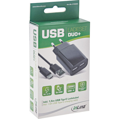 InLine® USB DUO+ Ladeset, Netzteil 2-fach + USB-C Kabel (Produktbild 2)