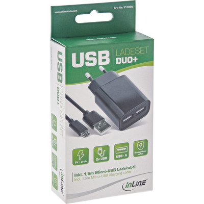 InLine® USB DUO+ Ladeset, Netzteil 2-fach + Micro-USB Kabel (Produktbild 2)