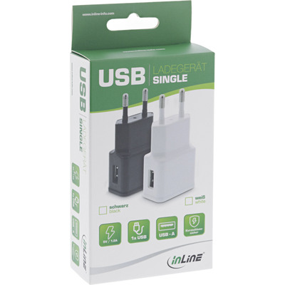 InLine® USB Ladegerät Single, Netzteil, 100-240V zu 5V/1,2A, schwarz (Produktbild 2)