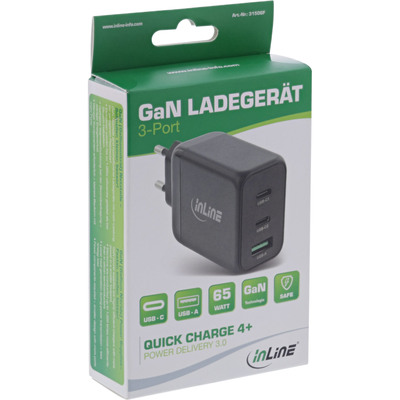 InLine® USB PD Netzteil, GaN Ladegerät, 3-Port, Dual USB-C + USB-A, 65W, schwarz  (Produktbild 5)