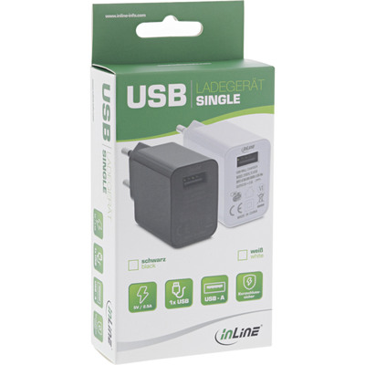 InLine® USB Ladegerät Single, Netzteil, 100-240V zu 5V/2,5A, schwarz (Produktbild 3)