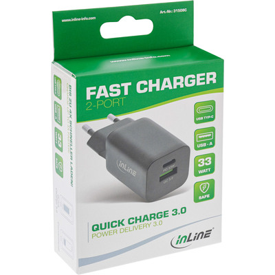 InLine® Power Delivery + Quick Charge USB Netzteil, 33W Ladegerät, USB-A + USB-C (Produktbild 3)