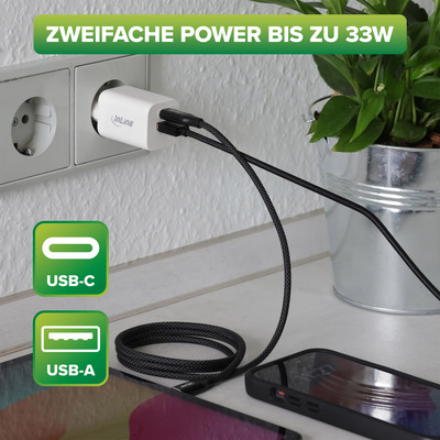 InLine® Power Delivery + Quick Charge USB Netzteil, 33W, USB-A + USB-C, schwarz (Produktbild 3)