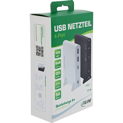 InLine® USB Netzteil, GaN Ladegerät, 4-Port, 2x USB-C + 2x USB-A, 120W, schwarz (Produktbild 3)