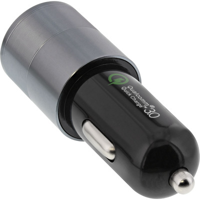 InLine® USB KFZ Ladegerät Stromadapter Quick Charge 3.0, 12/24VDC zu 5V DC/3A, USB-A + USB-C, schwarz (Produktbild 2)