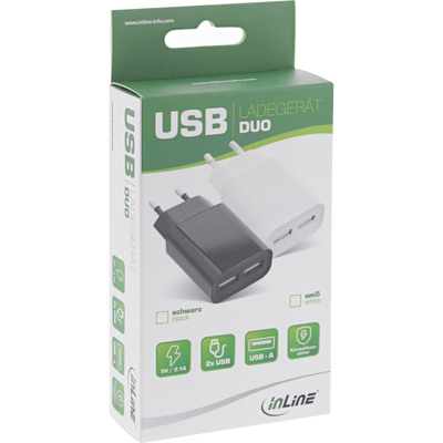 InLine® USB Ladegerät DUO, Netzteil 2-fach, Stromadapter, 100-240V zu 5V/2.1A, schwarz (Produktbild 11)