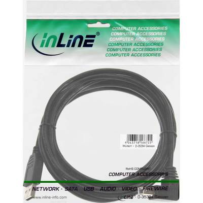 InLine® USB 2.0 Kabel, A an B unten abgewinkelt, schwarz, 2m