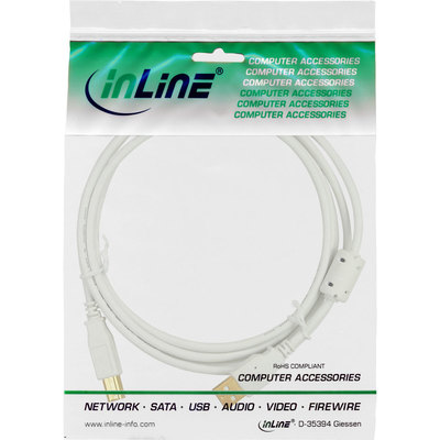 InLine USB 2.0 Kabel, A an B, weiß / gold, mit Ferritkern, 0,5m (Produktbild 11)