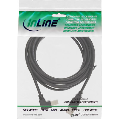 InLine® USB 2.0 Kabel, A an B unten abgewinkelt, schwarz, 3m (Produktbild 11)