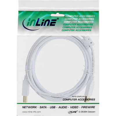 InLine® USB 2.0 Kabel, A an B, weiß / gold, mit Ferritkern, 3m (Produktbild 11)