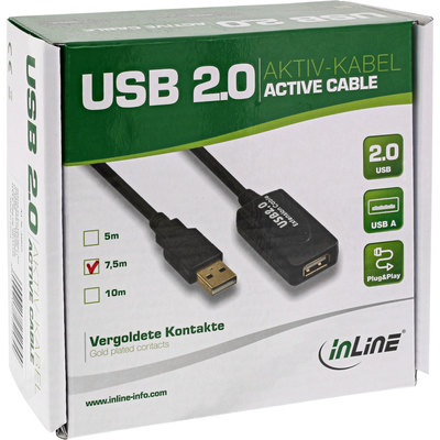 InLine USB 2.0 Aktiv-Verlängerung, mit Signalverstärkung Repeater, Stecker A an Buchse A, 7,5m (Produktbild 11)