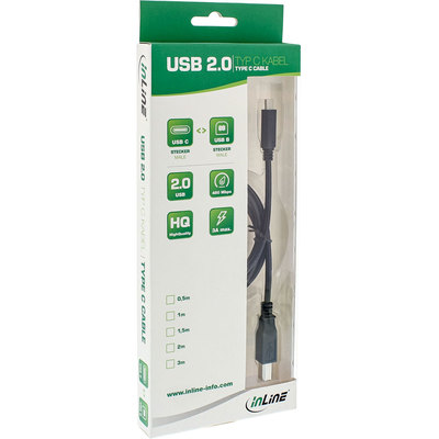 InLine USB 2.0 Kabel, Typ C Stecker an B Stecker, schwarz, 1,5m (Produktbild 11)