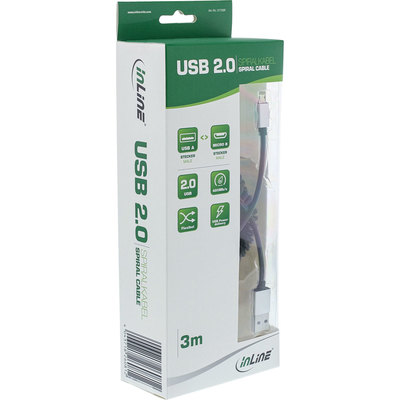 InLine® Micro-USB 2.0 Spiralkabel, USB-A Stecker an Micro-B Stecker, schwarz/Alu, flexibel, 3m (Produktbild 11)